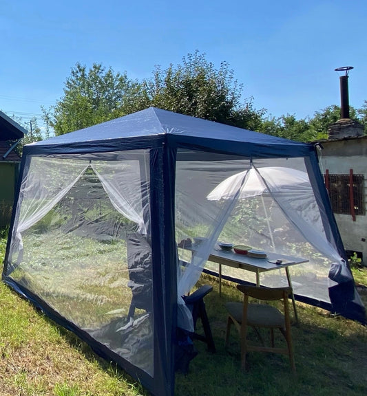 Garden Tent Pavilion Blue Gazebo Mosquito Net 3x3m Castle Terrace