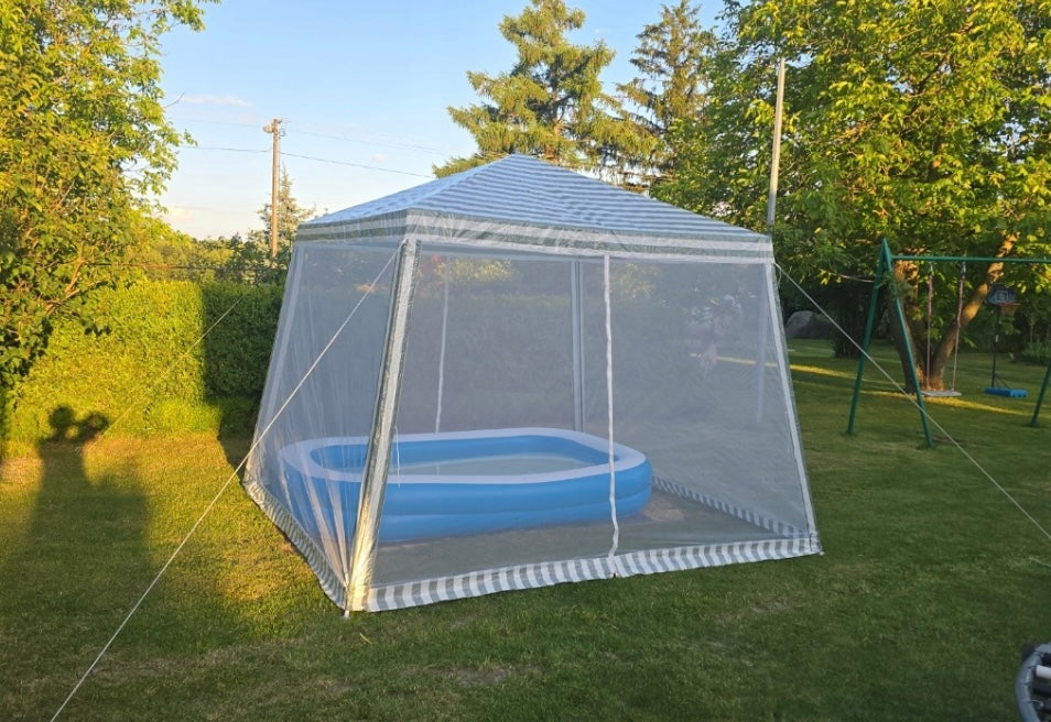 Namiot Ogrodowy Pawilon Zielono-Biały Altana Moskitiera 3x3m Zamek Taras
