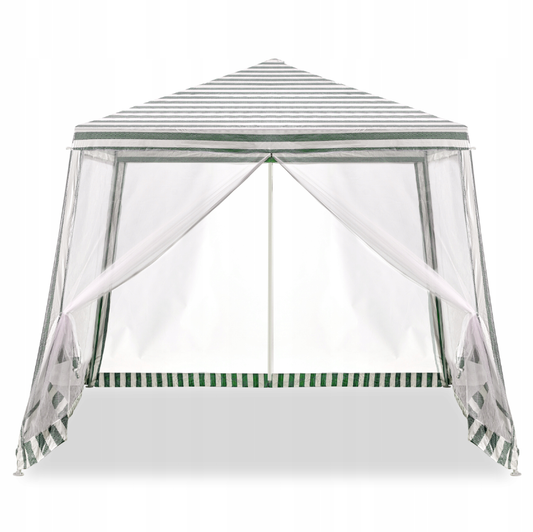 Garden Tent Pavilion Green and White Gazebo Mosquito Net 3x3m Castle Terrace
