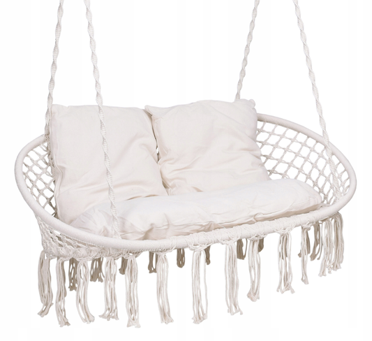 Large White Garden Swing Stork's Nest Armchair Bench BOHO Double Hammock