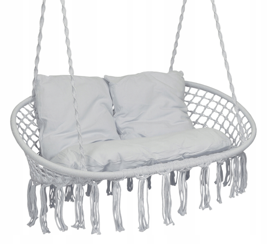 Large Gray Garden Swing Stork's Nest Armchair Bench BOHO Double Hammock
