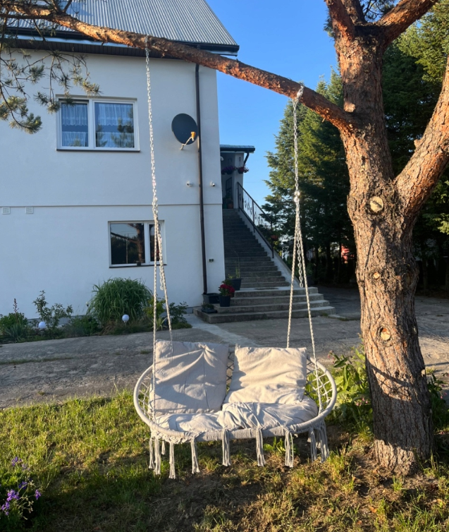 Huśtawka Ogrodowa Szara Duża Bocianie Gniazdo Fotel Ławka BOHO Dwuosobowy Hamak