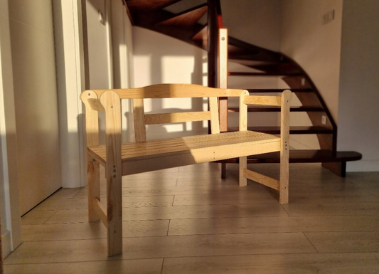 Wooden Garden Bench for Balcony, Two Seaters, with Backrest, Terrace